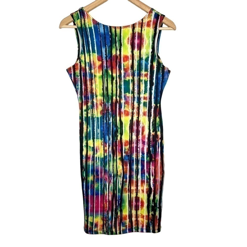 G.G Glamour made in USA rainbow tie dye body con stretch dress Sz L